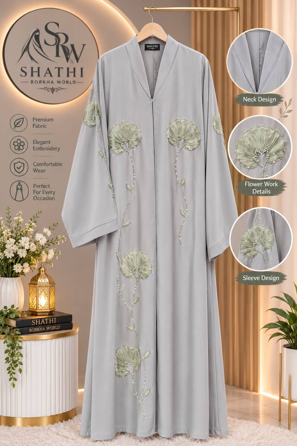 Shathi Gold Butterfly Sleeve Borka - Image 3