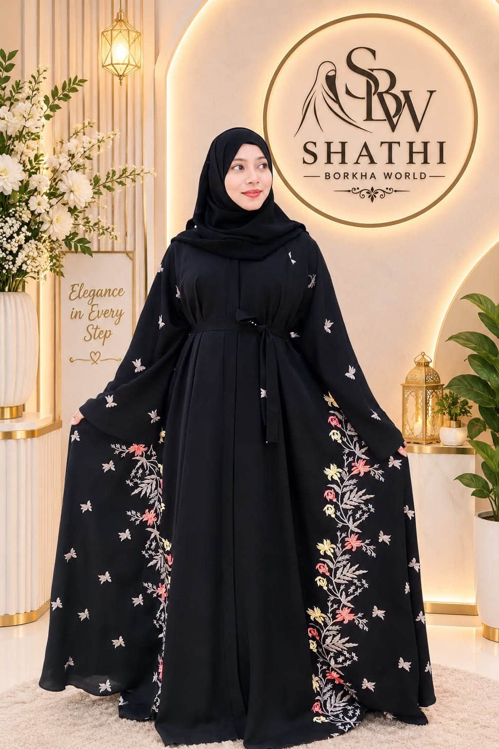 Shathi Midnight Floral Embroidered Borka