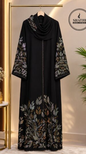 Shathi Embroidered Sleeve Black Abaya